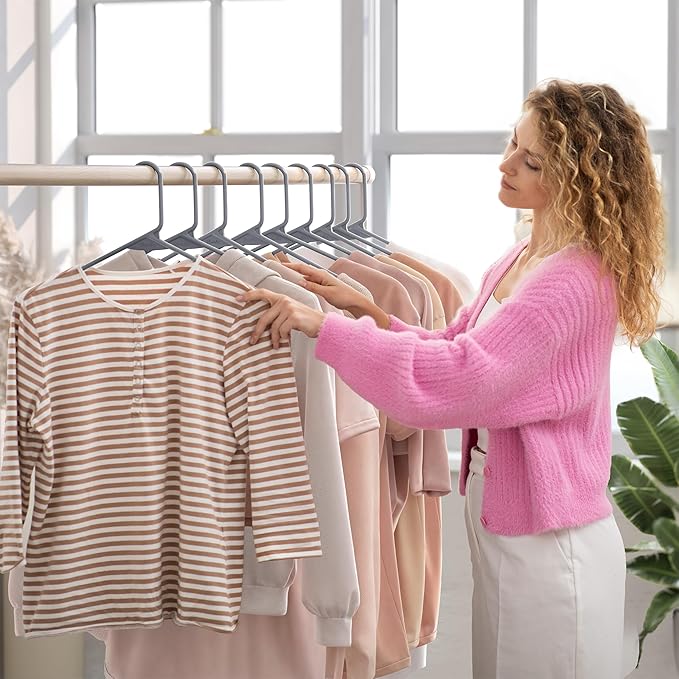 Plastic Hangers 50 Pack Grey - Clothes Hangers - Makes The Perfect Coat Hanger and General Space Saving Clothes Hangers for Closet - Percheros Ganchos para Colgar Ropa Hangars