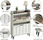 ChooChoo Shoe Storage Cabinet with 2 Flip Drawers, Deodorizing Shoe Organizer Storage for Entryway, Freestanding Hidden Slim Narrow Shoe Rack Cabinet, Antique White & Brown
