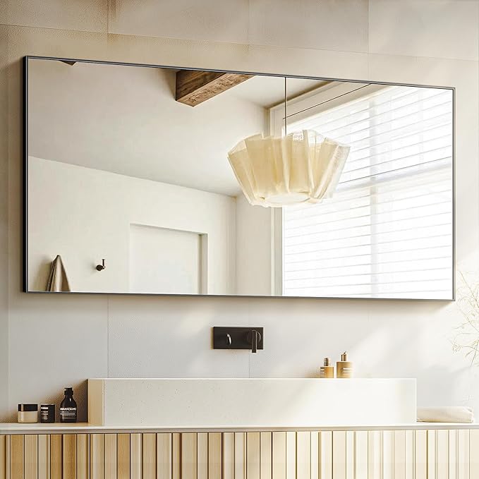 TRAHOME Bathroom Vanity Mirror for Wall, 55" x 30" Metal Framed Rectangular Bathroom Wall Mirror for Over Sink, HD Shatterproof Glass, Hangs Horizontally or Vertically(Black)
