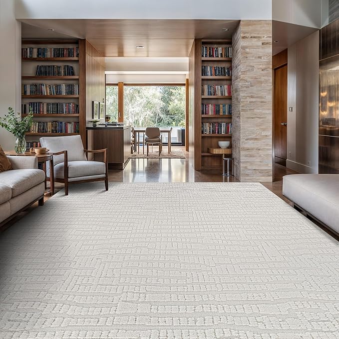 Modern Micro Loop Indoor Area Rugs for Living Room Bedroom Kitchen Geometric Pebble White 8x10 Luxury Durable Low and High Pile Non-Shedding Stain Resistant Soft Area Carpet 8 x 10