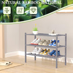 3 Tier Bamboo Shoe Rack for Closet Free Standing Wood Shoe Shelf Storage Organizer for Entryway Small Space Stackable 27"x11"x20" (Grey)