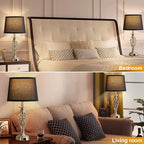 Table Lamp for Bedroom Set of 2 with USB C+A Ports, Modern Bedside Lamps with Spiral Cage Base, Fabric Shade, Nightstand Lamp for Living Room Reading Bed Side End Table, 2 LED Bulbs Included (Silver)