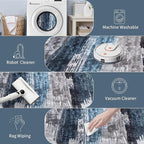 Ciicool 2x6 Washable Runner Rug, Modern Abstract Hallway Rugs Runner, Non-Slip Thin Accent Rug Lightweight Navy Grey Print Distressed Carpet for Laundry Entryway Bedroom Kitchen Bathroom Indoor