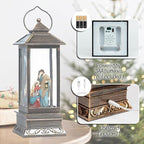 12" Christmas Snow Globe Lantern with Nativity - Water Swirling Glitter LED Light Lantern with Music - Vintage Xmas Gifts - USB Plug or Battery Operated Home Decor (Religious)