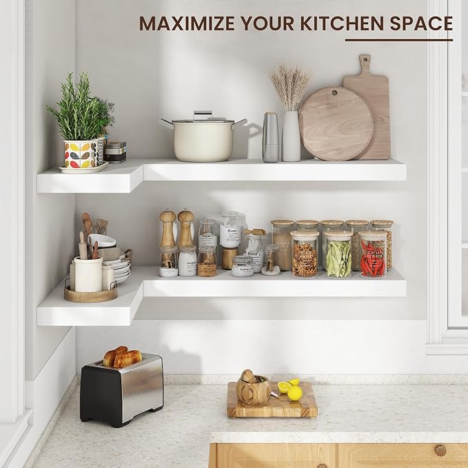 Venusmiles Floating Shelves for Wall, 30" W x 12" D x 2" H, 2 Pack of Long Wall Mounted Engineered Wood Shelves with Invisible Brackets for Living Room, Bedroom, Bathroom, Kitchen Decor, White