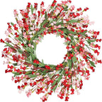 Artgar Front Door Wreath 26 Inch Spring/Summer Wreaths for Front Door, Front Door Wreaths for All Seasons for Indoor Outdoor Home Office Wall Window Wedding Farmhouse Decor (Red Pink)
