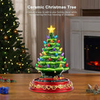 VISFLAIR Ceramic Christmas Tree with Rotating Train- Musical Christmas Tree Decorations with 38 Multicolored Lights for Home Tabletop Decor, Xmas Gift