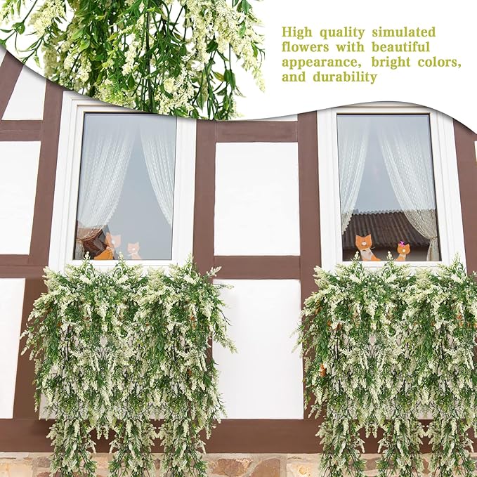 2 Pcs Artificial Lavender Teardrop Rattan, Spring Summer Front Door Hanging Floral Swags for Wall Basket Filler, Garden Home Easter Decoration-28.7in(White)