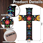 TNVDFNBR Floral Mexican Cross Wall Decor, Hand Painted Wooden Cross Wall Art, Mexican Crucifix for Home Room Church Decoration (6.5x10 Inches)-A01