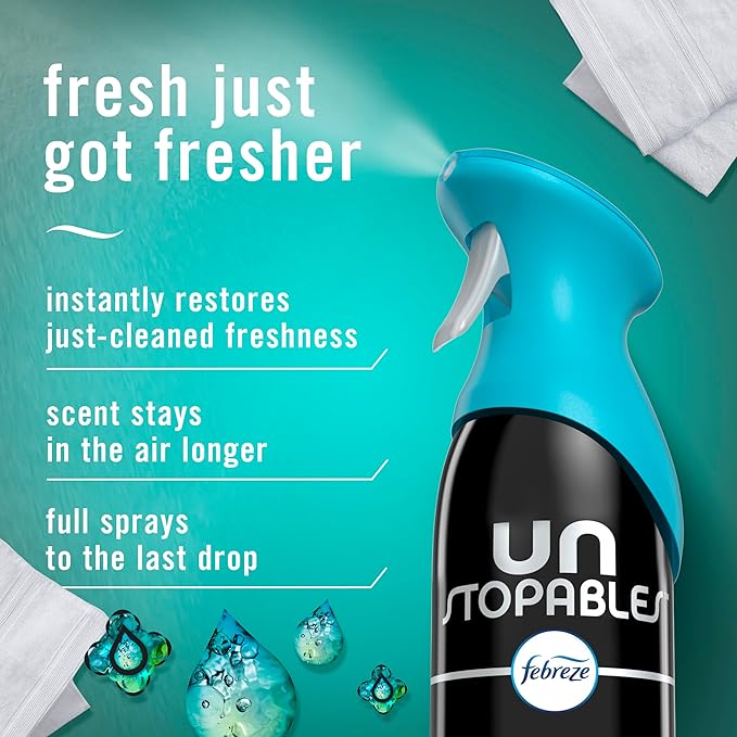 Febreze Air Mist, Air Freshener Spray, Odor Fighting Room Spray, Deodorizer for Home Bathroom Kitchen Office Apartment Dorm Room Classroom, Unstopables Fresh Scent, 8.1oz (Pack of 6)