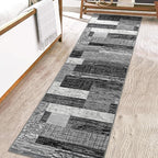 FlyDOIT Modern Geometric Patchwork Area Rug, 2.7x10 Grey Runner Rugs for Living Room, Rockwood Collection Indoor Rugs for Bedroom, Throw Carpet Floor Decor for Entryway Dining Room Office Nursery
