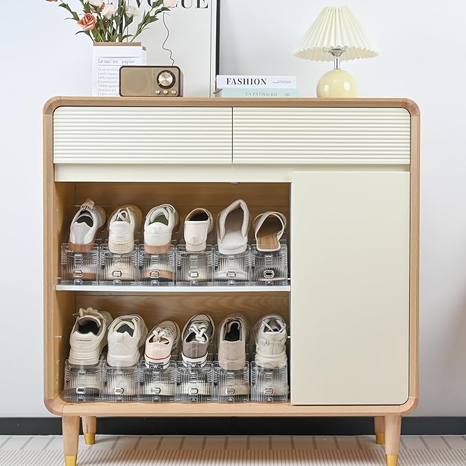 12-Pack Shoe Slots Organizer for Closet, Space Saving Shoe Stacker with Adjustable Height, Double Deck Shoe Storage for Small Spaces, Clear & Sturdy (Transparent)