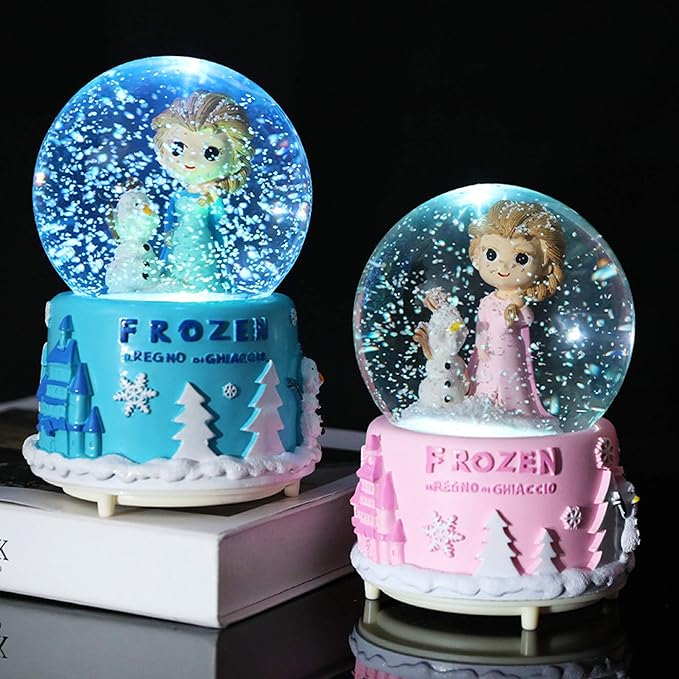 Snow Globe for Kids with Music, VECU 3.14 Inch Little Girl Llluminated Automatic Snow Home Decor for Girls Kids Gift, Musical, Resin/Glass (Large/Pink)