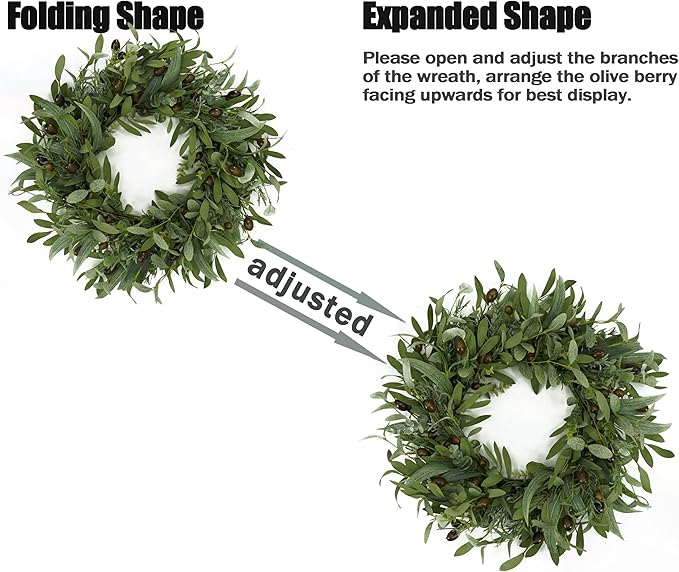 WreathDream 22 inch Olive Wreaths for Front Door Greenery Wreath with Olive Leaves, Bean for All Season Front Door Indoor Outdoor Farmhouse Home Wall Window Festival Wedding Decor
