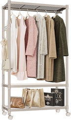 IZEUK Heavy Duty Rolling Garment Rack Wire Clothes Rack for Hanging Clothes (Gold, 3 Tier with 1 Rod, 17.7" D x 33.5" W x 70.3" H)