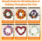 Suction Cup Wreath Hanger for Front Door, Over Door, Window Glass, Mirrors, Tiles – Decorative Hooks for Christmas/Thanksgiving/Halloween/July 4th/Easter/Valentine/Spring/Summer/Fall (2 Pack, Walnut)