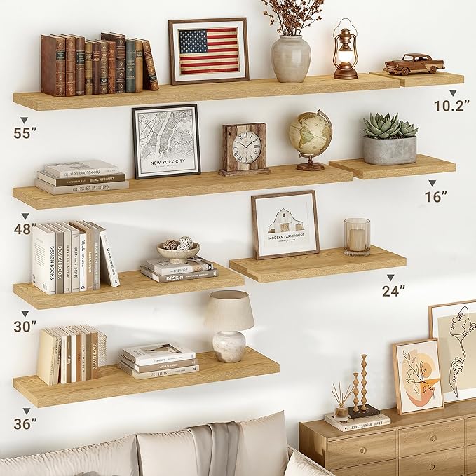 Vivelove 10" Deep Floating Shelves Over Toilet, 16" Wall Shelves for Bathroom Bedroom Kitchen Living Room Laundry Room, Modern Rustic Shelves for Home Decor, 16"x10.2"x1.5", Set of 2, Oak