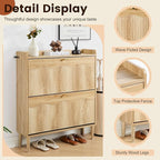 BERRYMERRY 31.5” Fluted Shoe Storage Cabinet for Entryway, 2 Flip Drawers Narrow Shoe Organizer Cabinet with Wave Profile for Hallway,Living Room