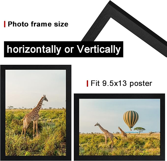 9.5x13 Picture Frame Set of 3, Black Wooden Frame 9.5x13 Wall Gallery Poster Photo frame with Shatter Resistant Plexiglass,Horizontal and Vertical Formats for Wall Hanging best gift