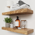 BAOBAB WORKSHOP Natural Wood Floating Shelves for Wall 20 Inch Wide, Solid Wooden Shelf 20 In, Bathroom Shelves for Room Wall Mounted Kitchen Rustic Farmhouse, Oak Floating Shelf, 20W × 6.7D, Set of 2