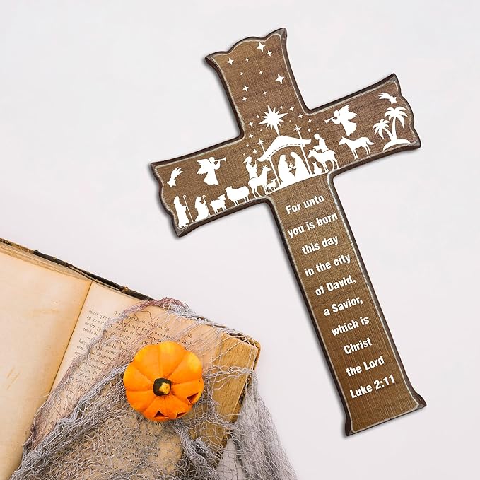 dsjaidh Cross Wall Decor - Wood Color Scripture Wooden Cross For Wall - Rustic Wooden Hanging Signs Easter Decor for Home Office Church Baptism - Christian Gifts for Men Women (Lord) - A05