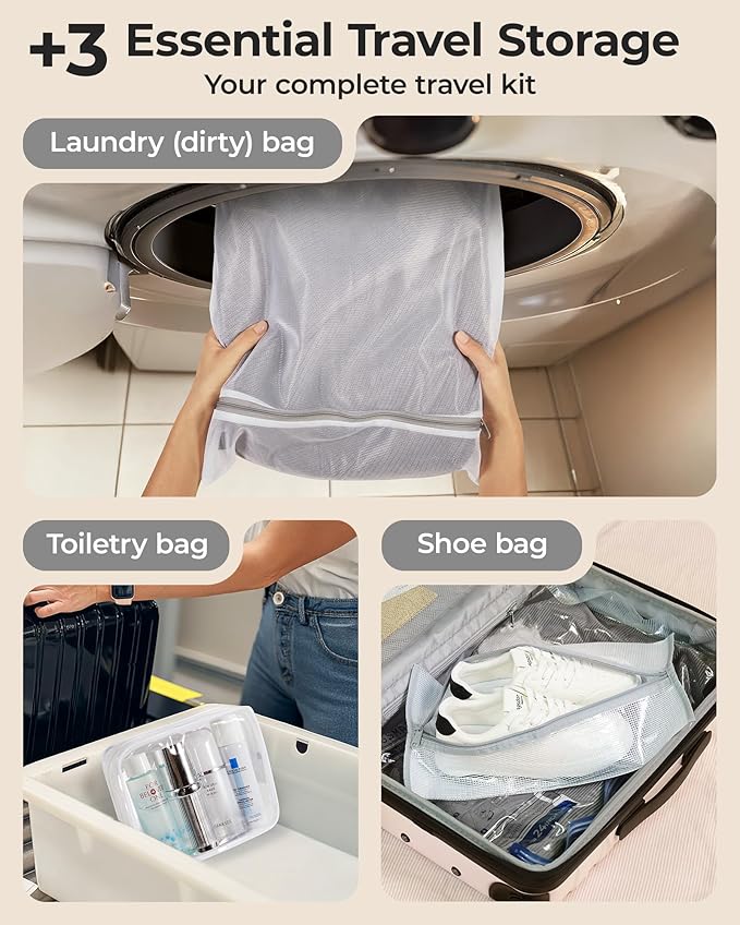 BAGSMART Vacuum Storage Bags for Travel with Rechargeable Air Pump, Portable Space Saver Bags for Travel & Home, Vacuum Compression Seal Bag for Clothing, Blanket, 12 Pack Khaki Brown