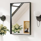 Keonjinn Black Bathroom Mirror for Over Sink 16 x 24 Inch, Small Rectangle Vanity Mirror Metal Framed, Brushed Black Wall Mount Modern Farmhouse Bathroom Mirrors(Horizontal/Vertical)