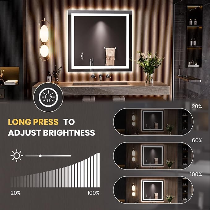 LOAAO 28"x30" LED Bathroom Mirror with Lights, Anti-Fog, Dimmable, Backlit + Front Lit, Lighted Bathroom Vanity Mirror for Wall, Memory Function
