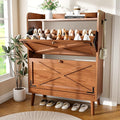 Shoe Storage Cabinet with 2 Flip Drawers, Entryway Shoe Cabinet with 2 Metal Hooks & Adjustable Shelves Freestanding Shoe Organizer Narrow Shoe Rack for Entrance Hallway Foyer Front Door,Walnut