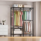 H18 Garment Rack for Hanging Clothes, 3 Tiers Portable Closet with 2 Hanger Rods, Freestanding Clothes Rack, 44.9" W x 14.6" D x 76.4" H, Max Load 600lbs, Black