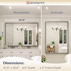 Keonjinn 48 x 36 Inch Black Bathroom Mirror, Large Rectangle Mirror for Vanity, Matte Black Metal Framed Farmhouse Mirrors, Square Corner Rectangular Wall Mirrors for Over Sink(Horizontal/Vertical)