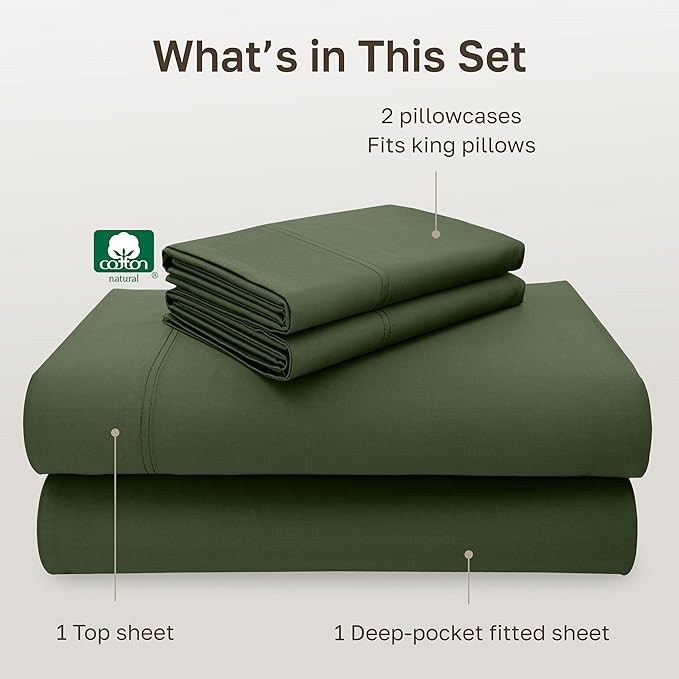 California Design Den California King Sheets Deep Pockets Set - Luxury 600 Thread Count 100% Cotton Sateen, California King Sheet Set, Hotel-Quality Bedding - Dark Olive Green