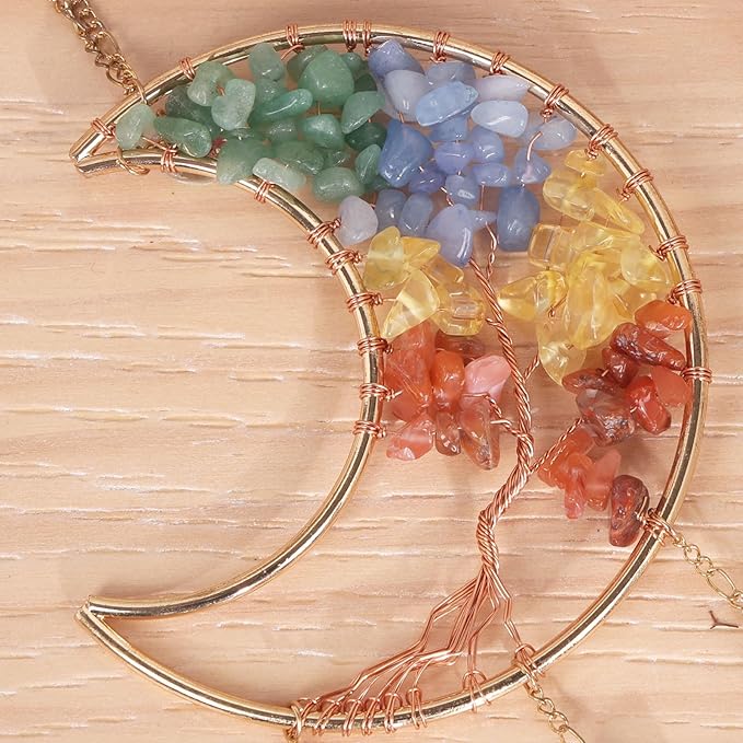 Mini Rainbow Crystals Crescent Moon Sun Catcher Tree of Life Dream Catchers Suncatcher with Quartzs Handmade Dreamcatcher Wall Decor for Adults Boys Girls Bedroom Wedding Garden Bless Gift