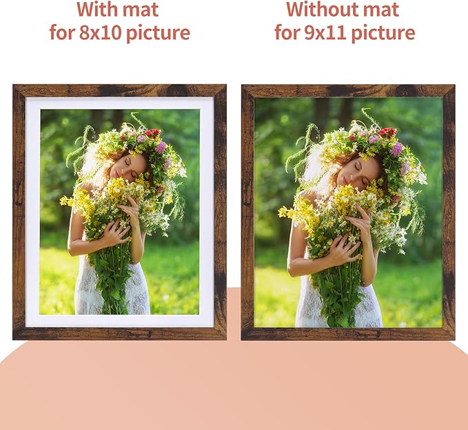 Lyeasw 8x10 Picture Frame 15 Pack, Display Pictures 8x10 with Mat or 9x11 without Mat, Brown Rustic Bulk Photo Frames for Wall or Tabletop