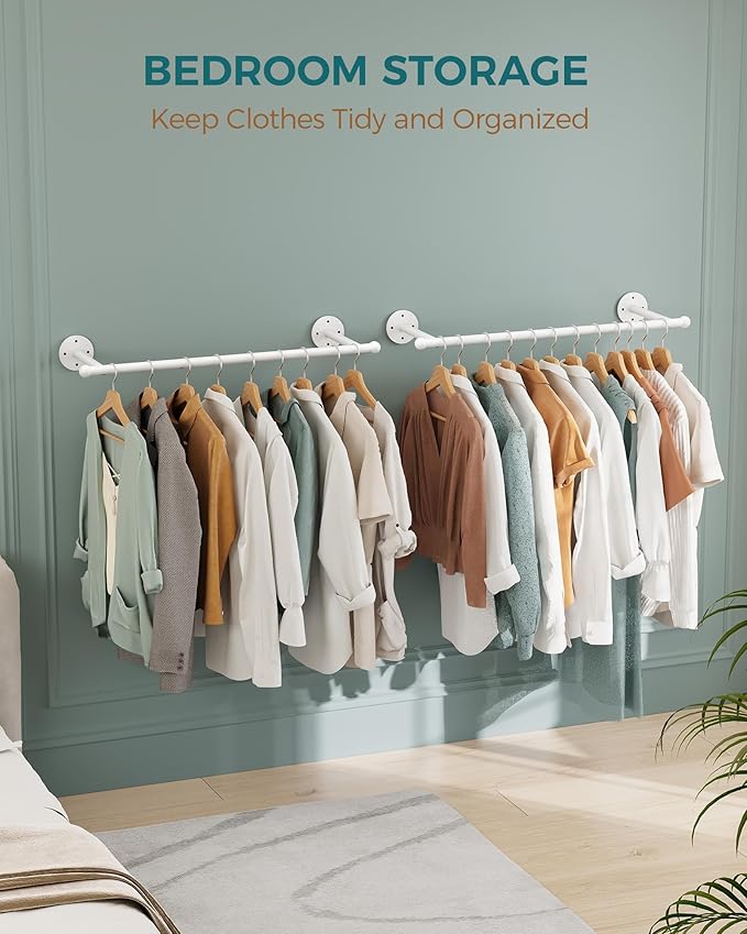 OROPY Industrial Pipe Clothing Rack Set of 2, Wall Mounted Clothes Rack, Closet Rods For Hanging Clothes, 33" Multi-purpose Hanging Rod for Laundry Room, Bedroom and Closet Storage, White