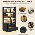 Armocity Corner Bookshelf with Drawers, 6 Tier Corner Book Shelf Display Bookcase, Freestanding L Shaped Bookshelf for Bedroom, Living Room, Home Office, Black
