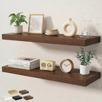 Floating Shelves for Wall 36 in x 9.3 in Deep, Wall Mounted Rustic Wood Shelf with Invisible Brackets for Storage & Display, Living Room Bedroom Bathroom, Walnut, 2 Pack