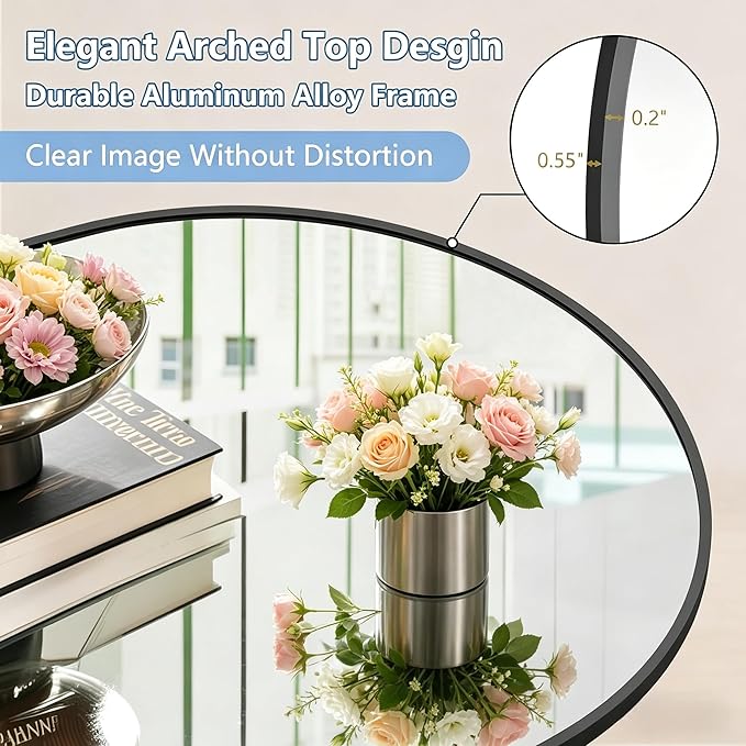 Prywot Full Length Mirror, Oversized 90"x46" Arched-Top Floor Mirror, Free Standing Mirrors, Modern Full Body Mirrors with Aluminum Alloy Frame for Bedroom,Living Room, Black