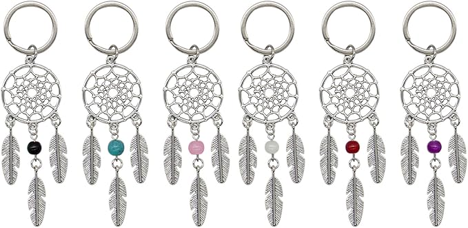 AUEAR, 6 Pack Dream Catcher Keychain Silver Handmade Key Ring for Bag Ornament Accessories DIY Jewelry Crafts