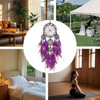 Large Dream Catcher Wall Decor Purple Dream Catchers with Wooden Bead Handmade Feather Dreamcatcher Wall Hanging Ornament for Bedroom Living Room Home Decor