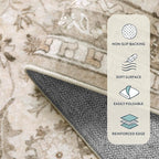 Lahome Boho Beige Fall Area Rug 8x10, Traditional Tan Floral Area Rugs for Bedroom, Machine Washable Living Room Mats, Soft Non-Slip Room Carpet for Office Apartment Nursery Decor, Soft Amber