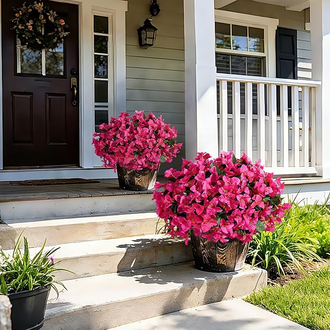 Faux Bougainvillea Artificial Flowers for Outdoors Fake Plants Spring Outdoor Decor, 4 Bundles UV Resistant Realistic Bougainvillea Silk Flowers for Outside Porch Patio Window Planter Garden Home