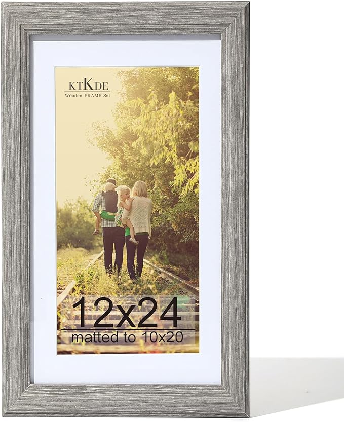 KTKDE 12x24 Picture Frame,Poster Frame Display Pictures 10 x20 with Mat or 12x24 Without, Tempered Glass,24 by 12 Gray Wooden Frame Wall Gallery Photo Frame best gift