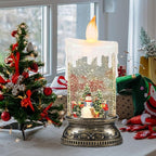 GenSwin Christmas Snow Globe Candle, Swirling Glittering Candle with Timer, Music, Snowman and Kids Scene, Winter Snow Shaped Lantern, USB/Battery Operated Candles for Christmas Decor