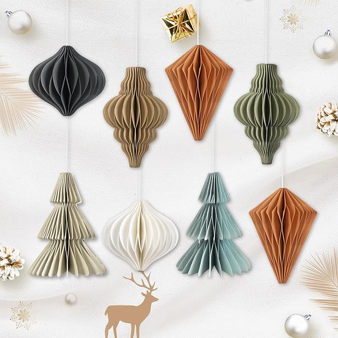 EASY JOY Christmas Party Decorations - 8 PCS Hanging Honeycomb Paper Ornaments Vintage Christmas Tree Decorations Paper Honeycomb Decor for Xmas, New Years Party, Ceilings, Home Decor