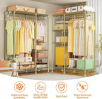 Ulif F4 Heavy Duty Clothes Rack (With Hanger Rod) Freestanding Clothing Racks for Hanging Clothes，Adjustable Closet Organizer System, Portable Garment Rack 45"W x 15.8"D x 71.3"H,Max Load 600LBS, Gold