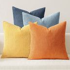 MIULEE Pack of 4 Blue-Orange Corduroy Decorative Throw Pillow Covers 20x20 Inch Soft Boho Striped Pillow Covers Modern Farmhouse Home Decor for Summer Sofa Living Room Couch Bed