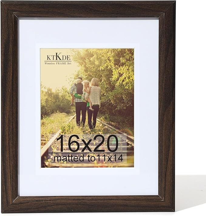 KTKDE 16x20 Picture Frame Real Glass,Poster frame Display Pictures 11x14 with Mat or 16x20 Without Mat, Modern Style Wood Composite Frame,Gallery Wall Frame Wooden Walnut best gift