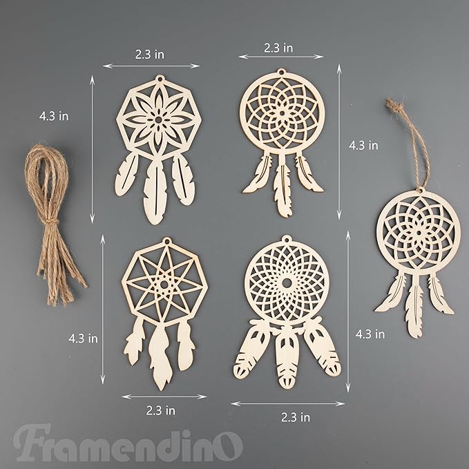Framendino, 40 Pack Wooden DIY Dream Catchers Kits Decorative Hanging Ornaments to Paint for Home Tree Decor