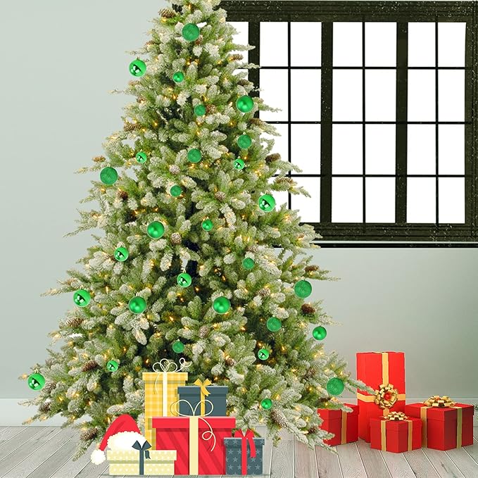 Emopeak 24Pcs Christmas Balls Ornaments for Xmas Christmas Tree - 4 Style Shatterproof Christmas Tree Decorations Hanging Ball for Holiday Wedding Party Decoration (Grass Green, 1.6"/4.2CM)
